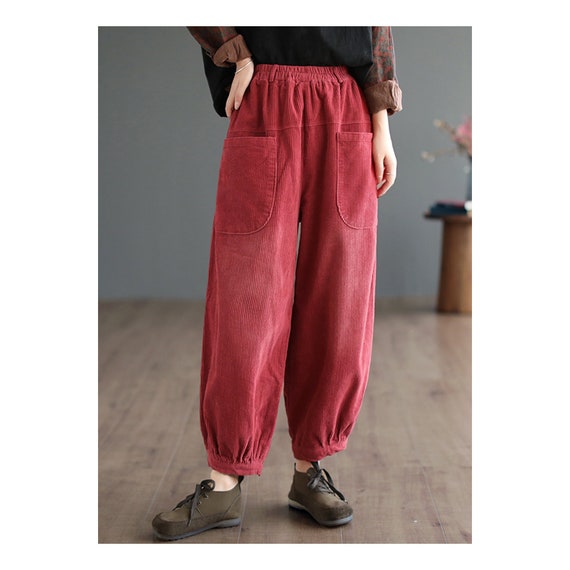 Red Corduroy Pants Vintage Lantern Pants Women's Elastic - Etsy