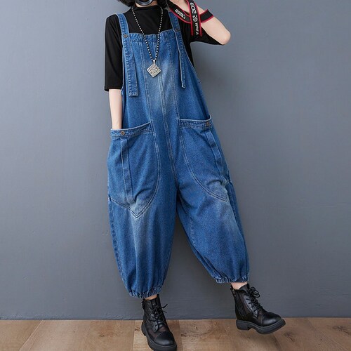 High Waist Denim Overalls Baggy Jeans Jumpsuits Wide Leg Etsy