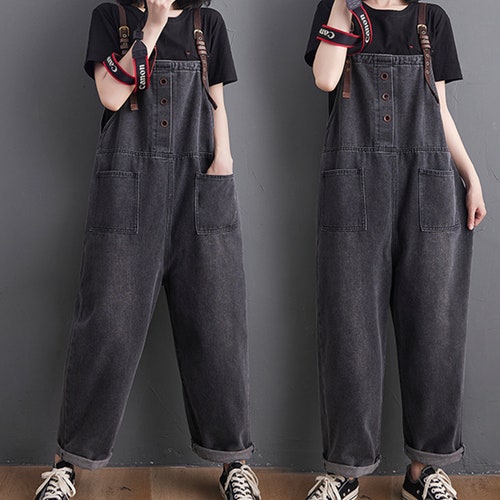 Floral Denim Overalls Baggy Jeans Jumpsuits Plus Size Etsy