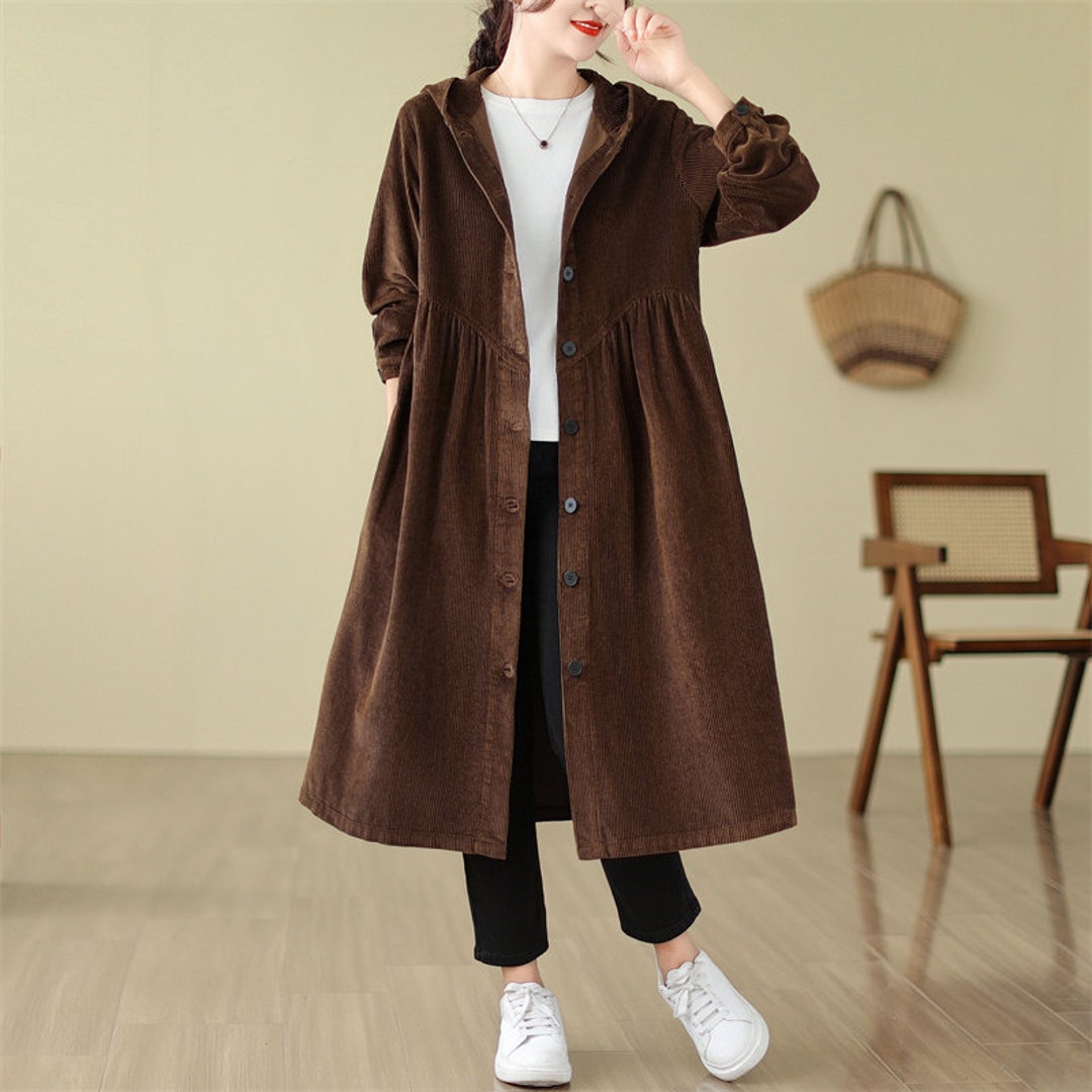 Thickening Khaki Corduroy Coat Long Corduroy Coats - Etsy