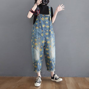 Sunflower Denim Overalls Baggy Jeans Jumpsuits Wide Leg - Etsy