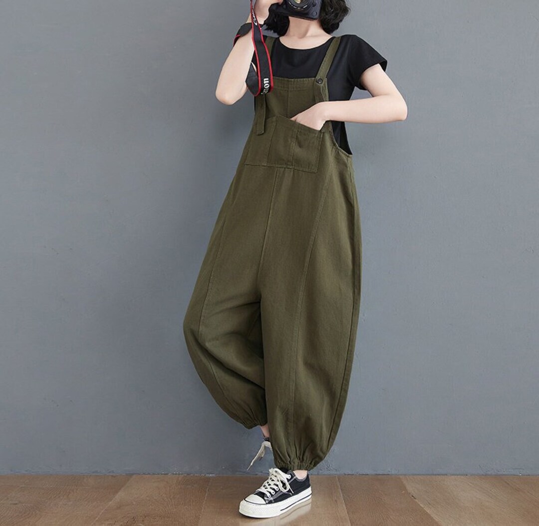 Green Cotton Overalls Baggy Overalls Women Vintage Etsy