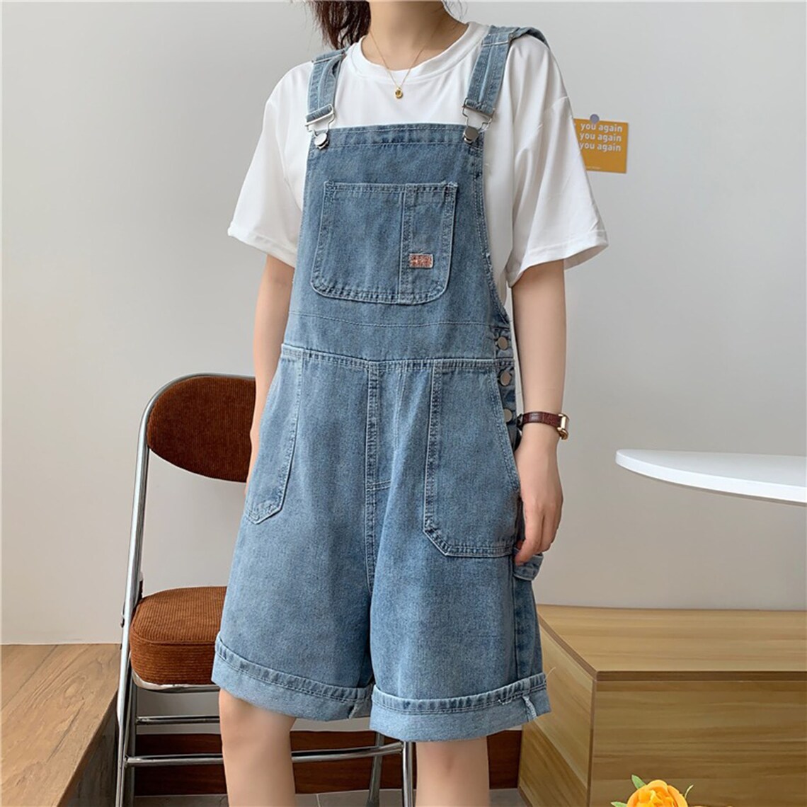 Summer Denim Overalls Baggy Overall Shorts Wide Leg Jean - Etsy