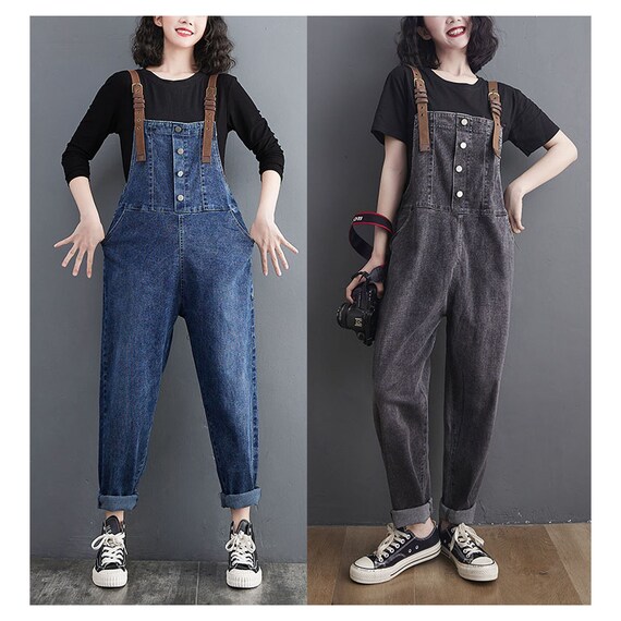 Denim Overalls Baggy Jeans Jumpsuits Plus Size Overalls - Etsy