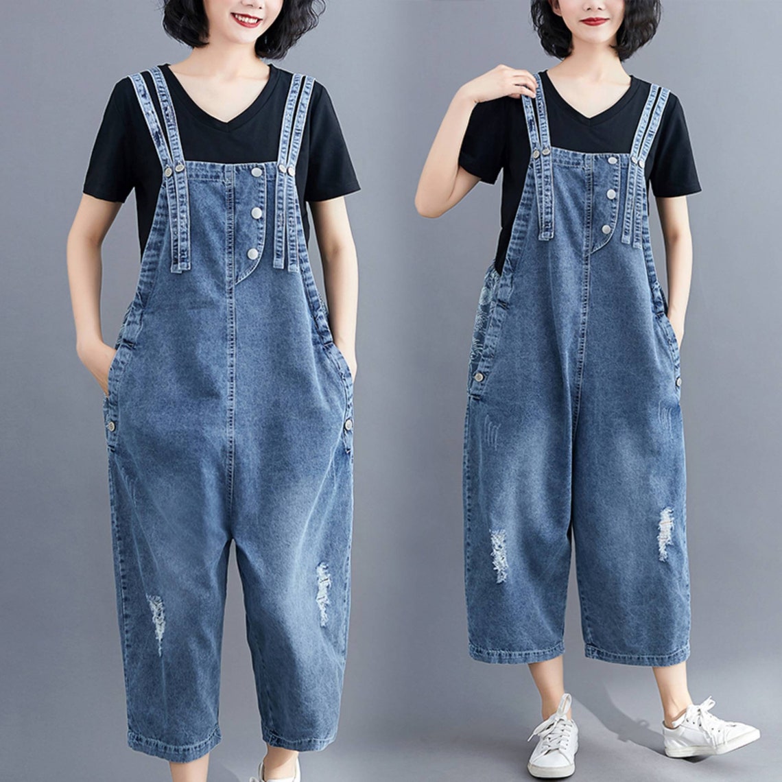 Wash Denim Overalls Baggy Jeans Jumpsuits Wide Leg Overall | Etsy