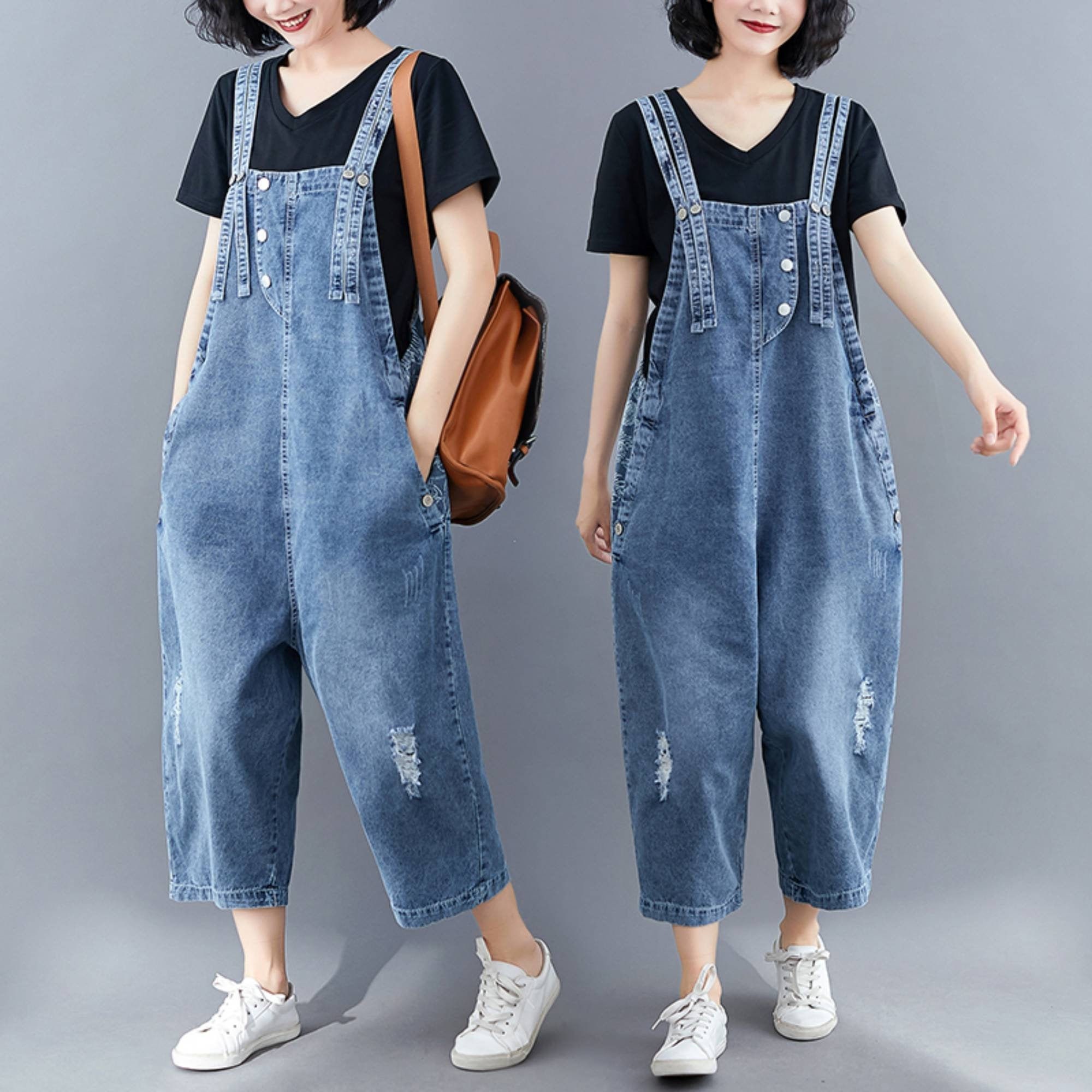 Wash Denim Overalls Baggy Jeans Jumpsuits Wide Leg Overall - Etsy UK