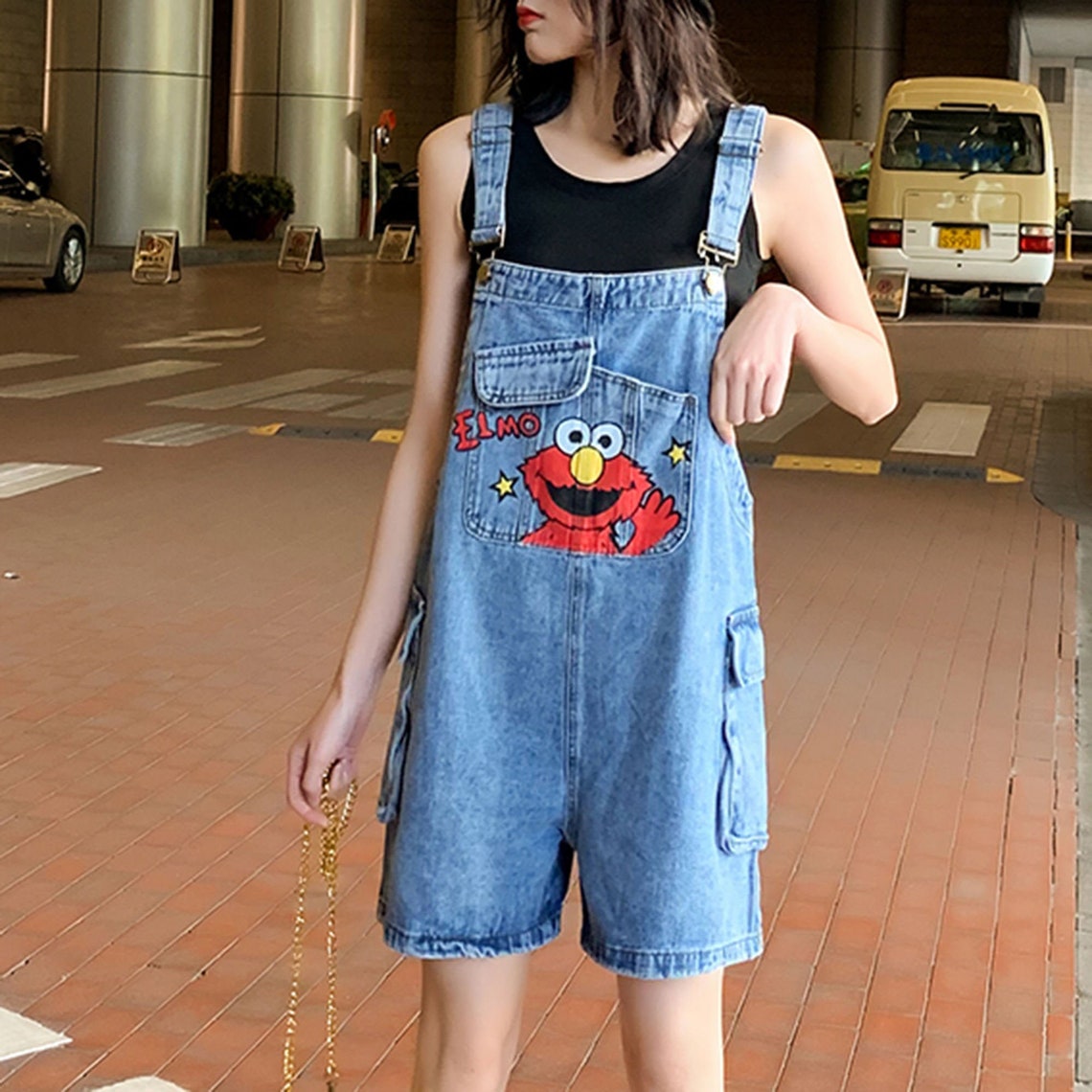Casual Denim Overalls Baggy Overall Shorts Wide Leg Jean Etsy