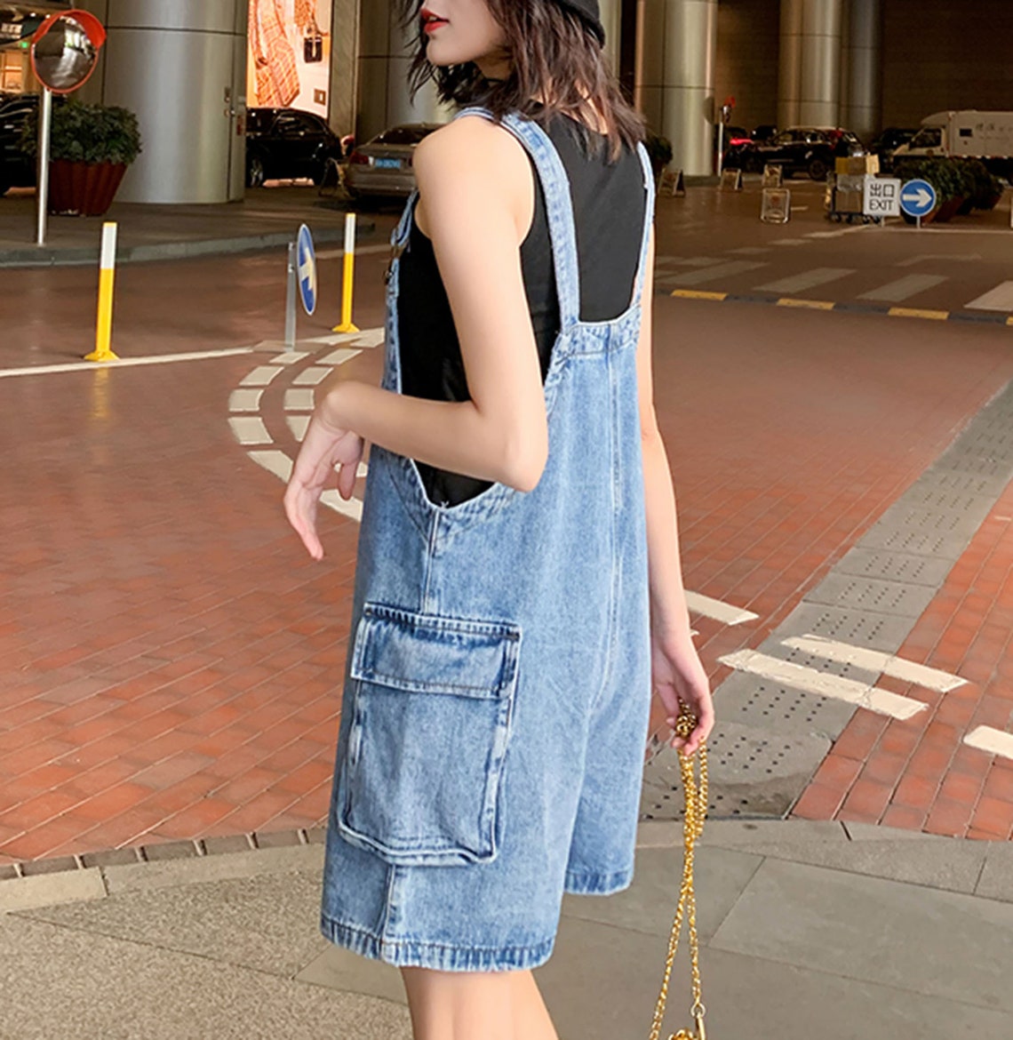 Casual Denim Overalls Baggy Overall Shorts Wide Leg Jean Etsy