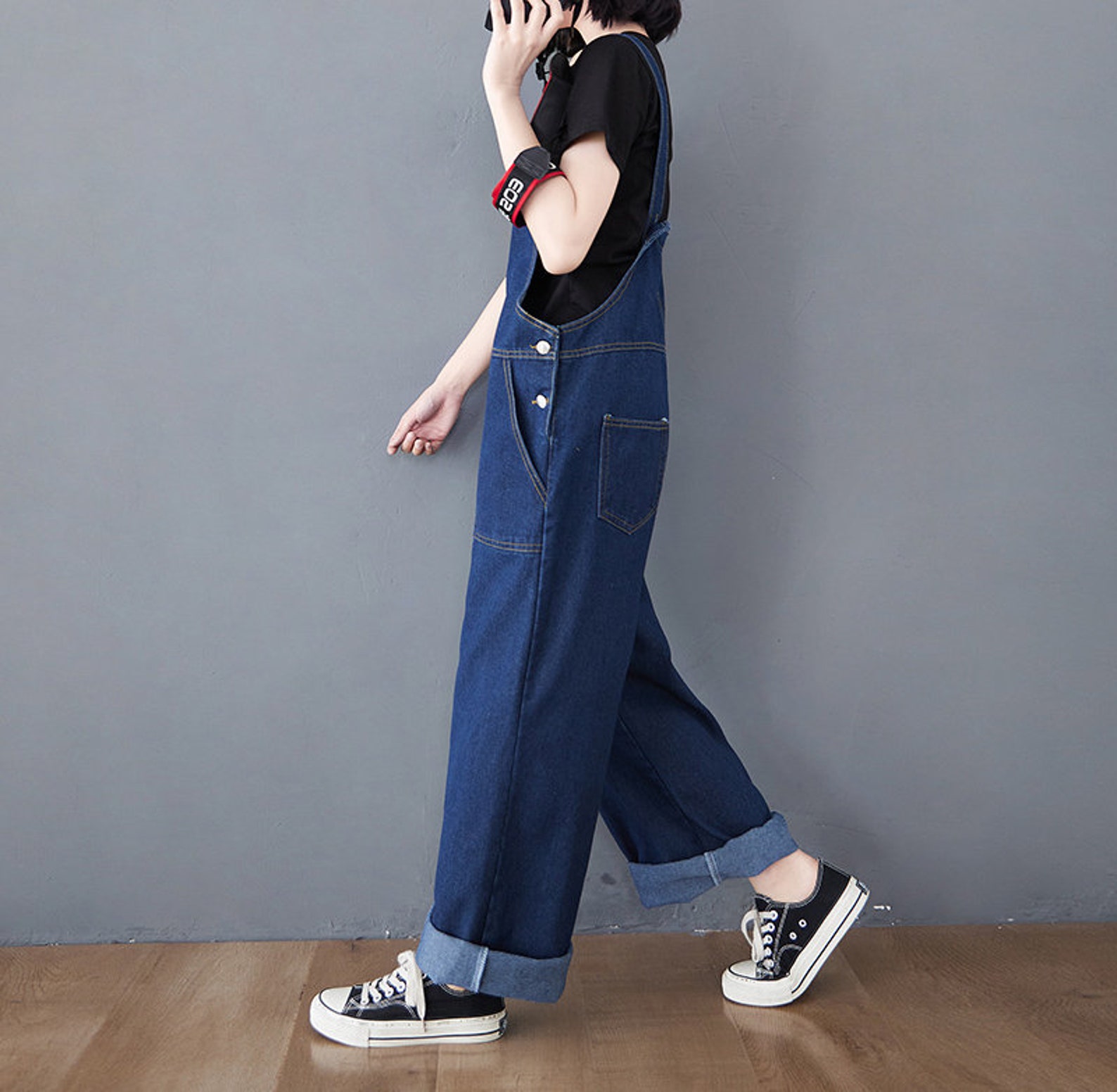 Soild Color Denim Overalls Baggy Jeans Jumpsuits Wide Leg Etsy