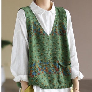 Cotton Vest Men Spring Fashion Flower Printing Vintage Sweater