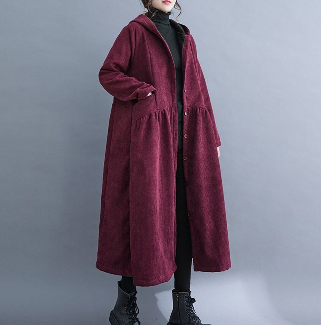Dark Red Corduroy Coat Long Corduroy Coats Women's Etsy Canada