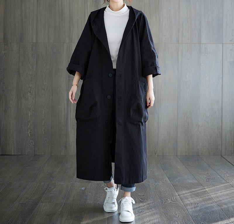 Pocket Hooded Trench Coat Long Trench Coat Women's - Etsy