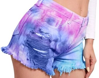 Tie dye jean shorts womens Clearance
