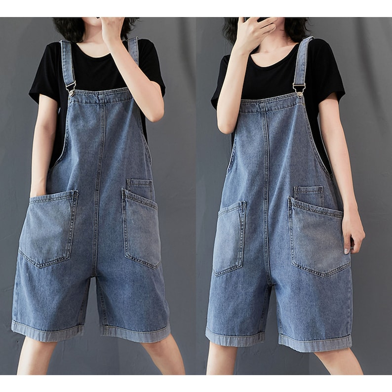 Simple Denim Overalls Baggy Overall Shorts Wide Leg Jean | Etsy