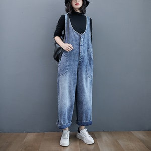 High Waist Denim Overalls Baggy Jeans Jumpsuits Wide Leg - Etsy