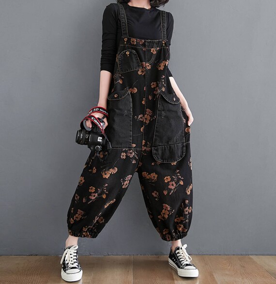 Floral Denim Overalls, Baggy Jeans Jumpsuits, Plus Size Overalls