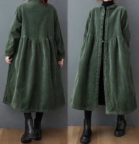 Green Corduroy Coat Long Corduroy Coats Women's Casual - Etsy