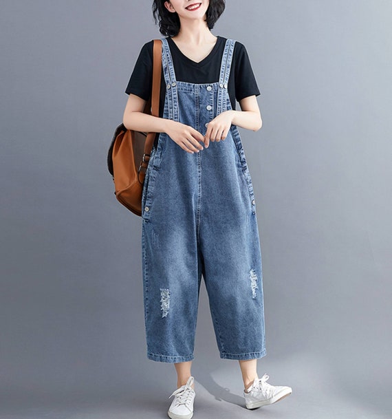Wash Denim Overalls Baggy Jeans 