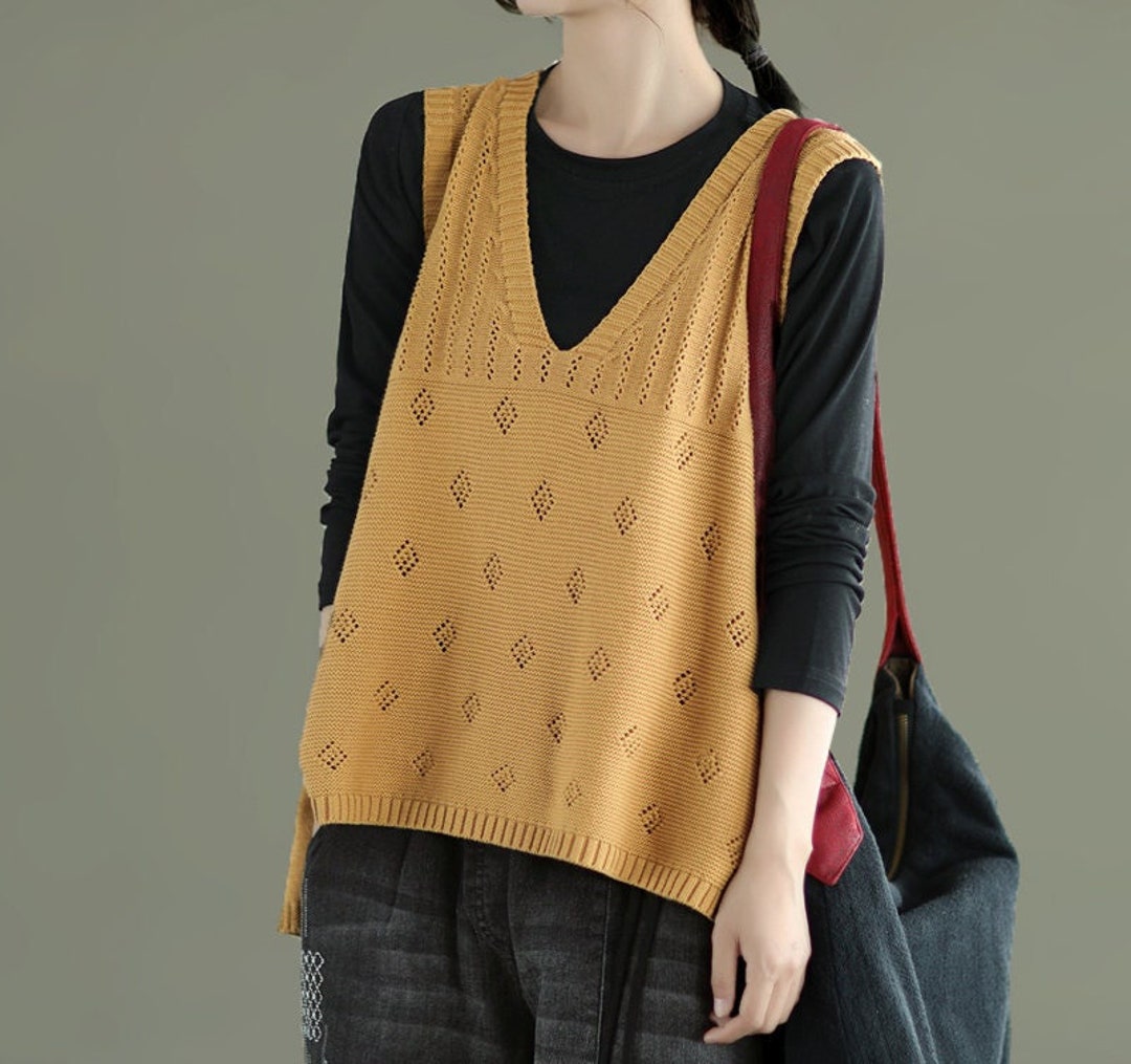Yellow Sweater Vest Soft Sweater Vest Loose Knitted Vest Etsy