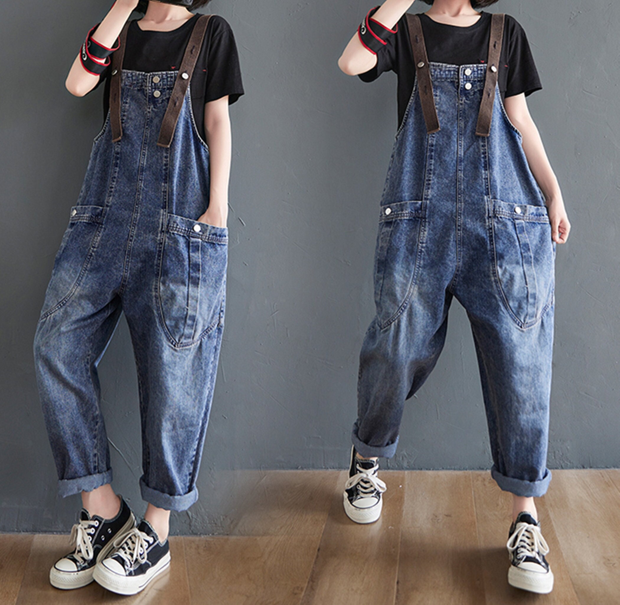 Retro Denim Overalls Baggy Jeans Jumpsuits Wide Leg Overall - Etsy