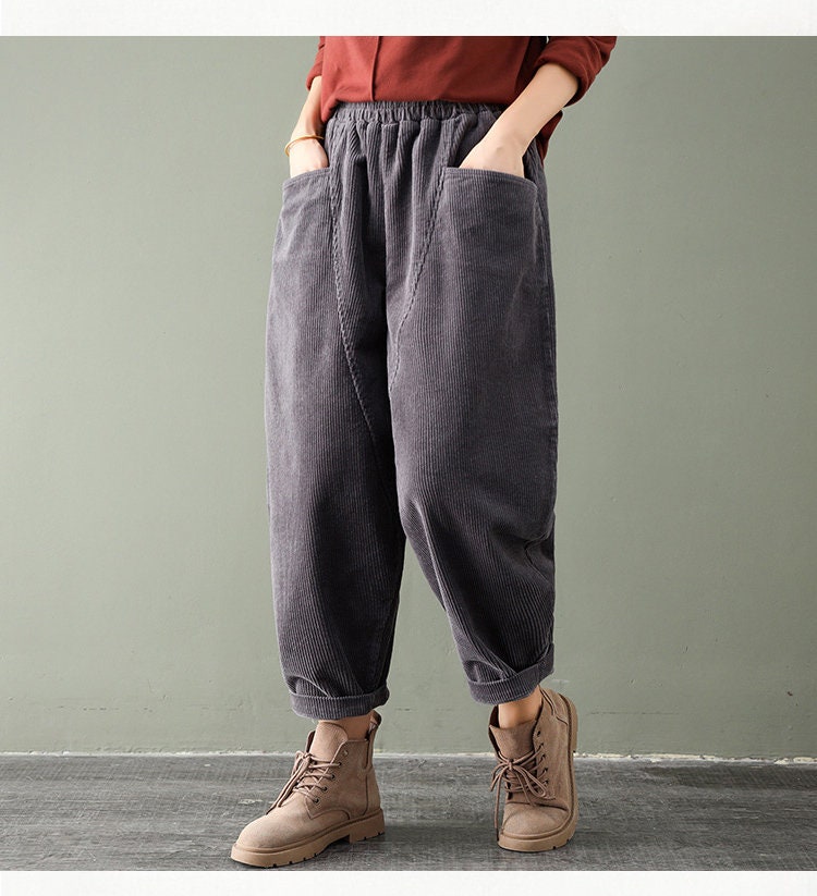 Pantalon d'hiver chaud en velours côtelé pour femme, taille
