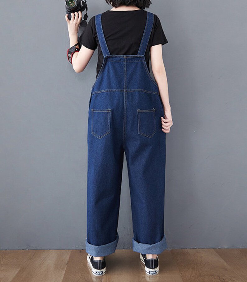 Soild Color Denim Overalls Baggy Jeans Jumpsuits Wide Leg Etsy