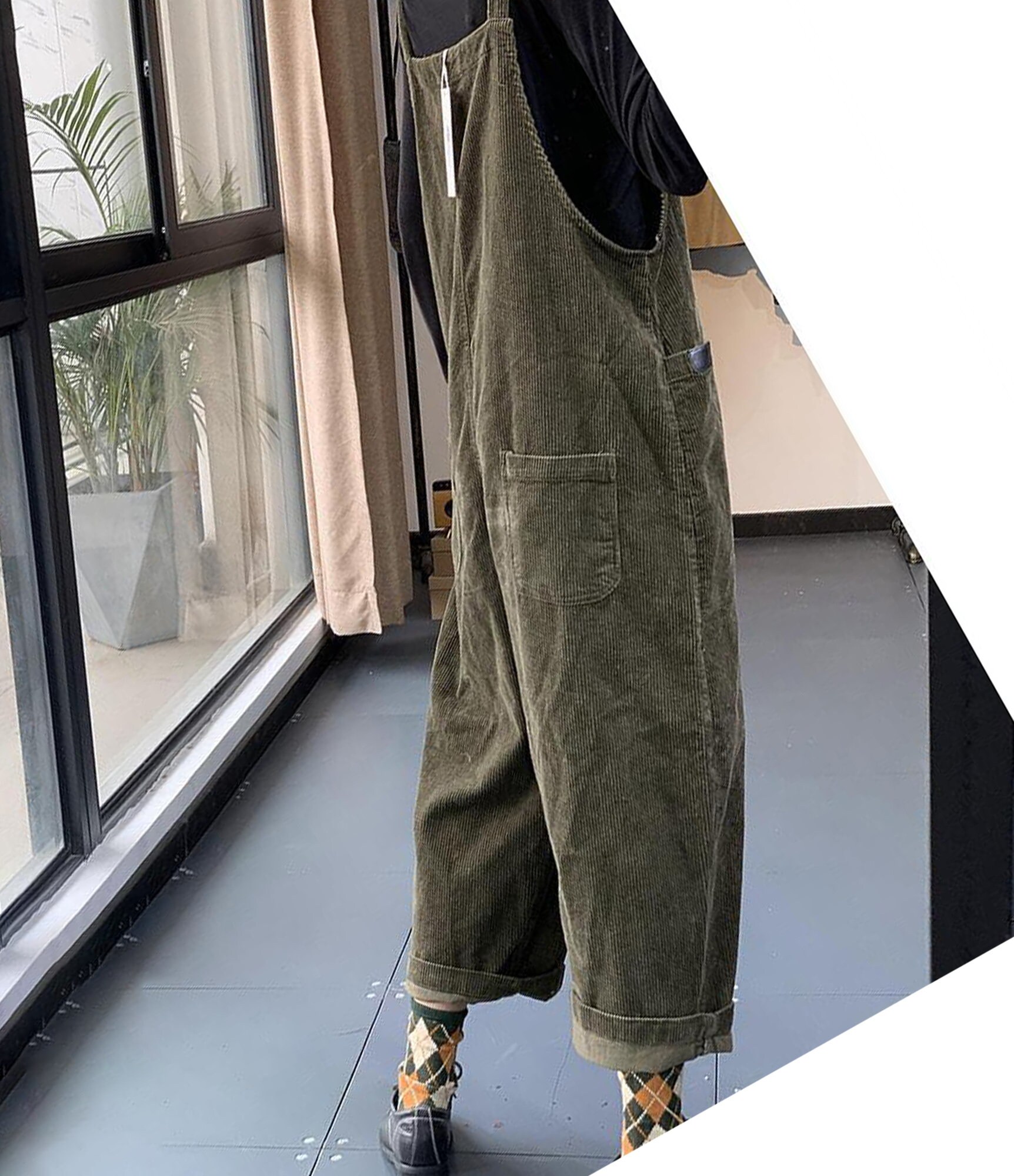 Corduroy Overalls in Olive- Small, Medium Revivall Clothing