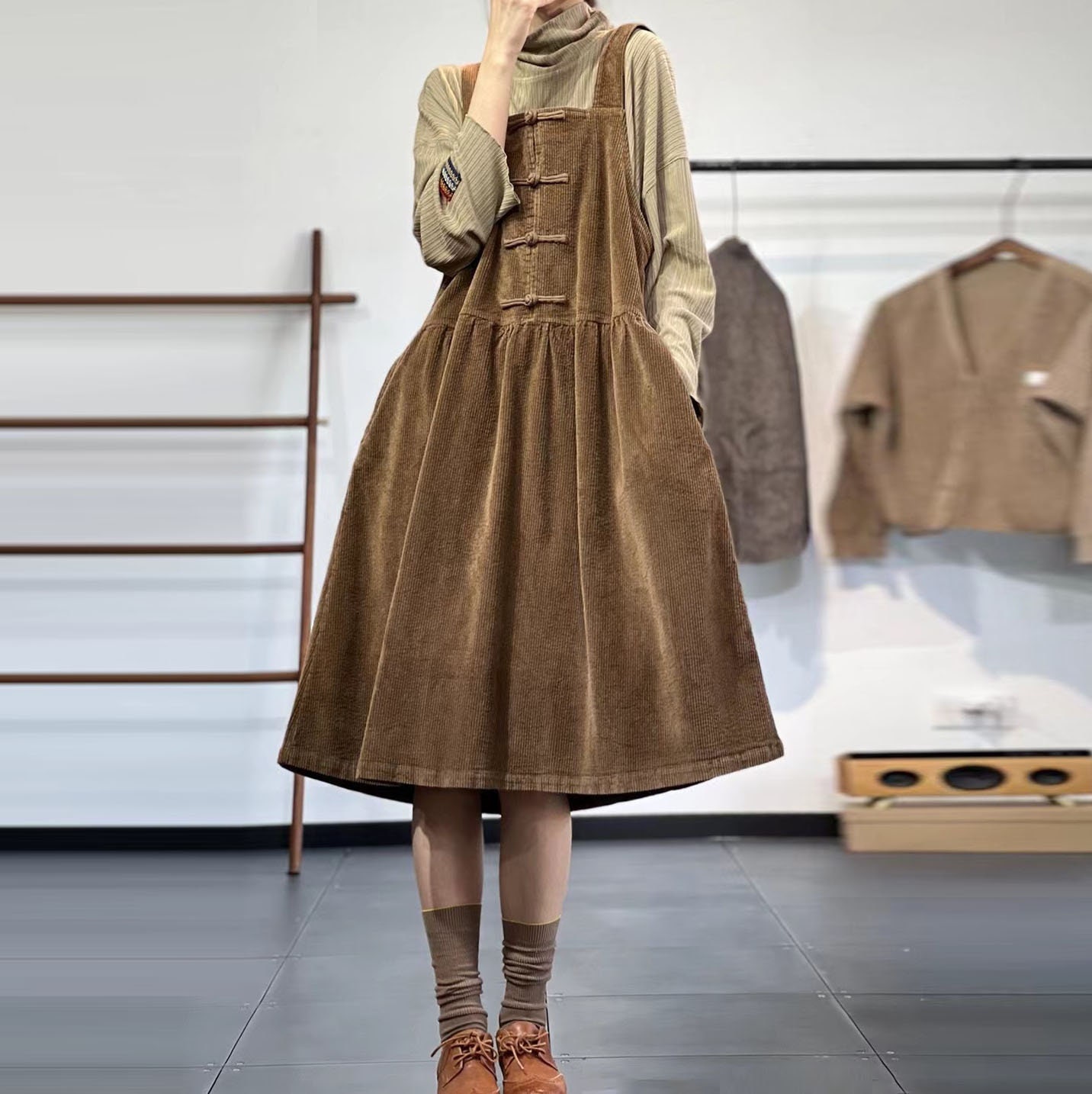 Japanese Overall Corduroy Dress Corduroy Overall Dress Loose - Etsy