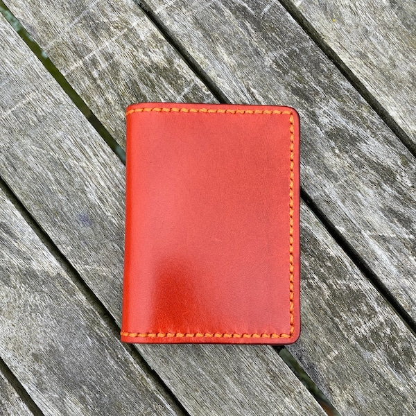 Orange Italian Leather FOUR Pocket Minimalist Wallet Handmade in USA  Gift Idea