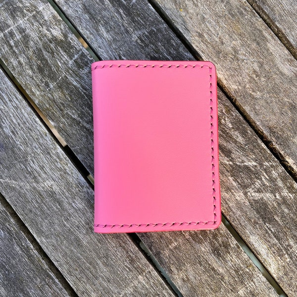 Rugged Pink Leather 4 Pocket Minimalist Wallet USA Made Water, Scratch Resistent Gift Idea