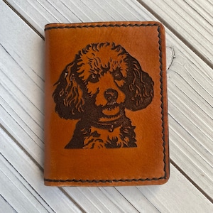 Perro caniche en cuero cartera minimalista robusta hecha a mano en EE.UU. Idea de regalo