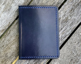 Navy Blue Leather 4 Pocket Minimalist Wallet Handmade USA Durable Tough Cowhide Gift Idea