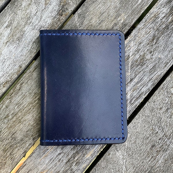 Navy Blue Leather 4 Pocket Minimalist Wallet Handmade USA Durable Tough Cowhide Gift Idea