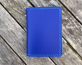 Blue  Rugged Leather FOUR Pocket Minimalist Wallet Blue Stitching Made in USA Durable Waterproof Scratch Resistant