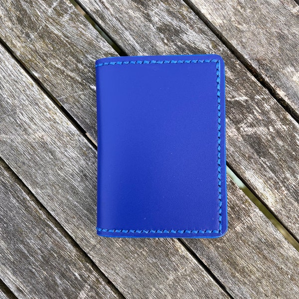 Blue  Rugged Leather FOUR Pocket Minimalist Wallet Blue Stitching Made in USA Durable Waterproof Scratch Resistant