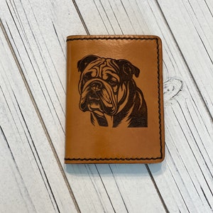 Bulldog All Leather Rugged Minimalist Wallet hecho a mano en EE.UU. Idea de regalo Perro