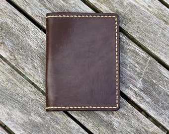 Dark Brown Leather Minimalist Wallet Handmade USA Basic Tough Functional Gift Idea