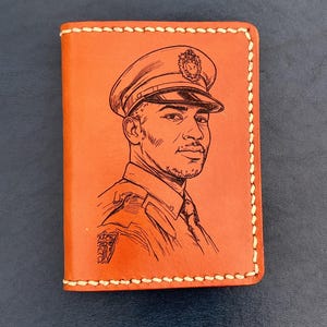 Cartera minimalista de 4 bolsillos de cuero marrón tostado para policía, nueva idea de regalo hecha en EE. UU.