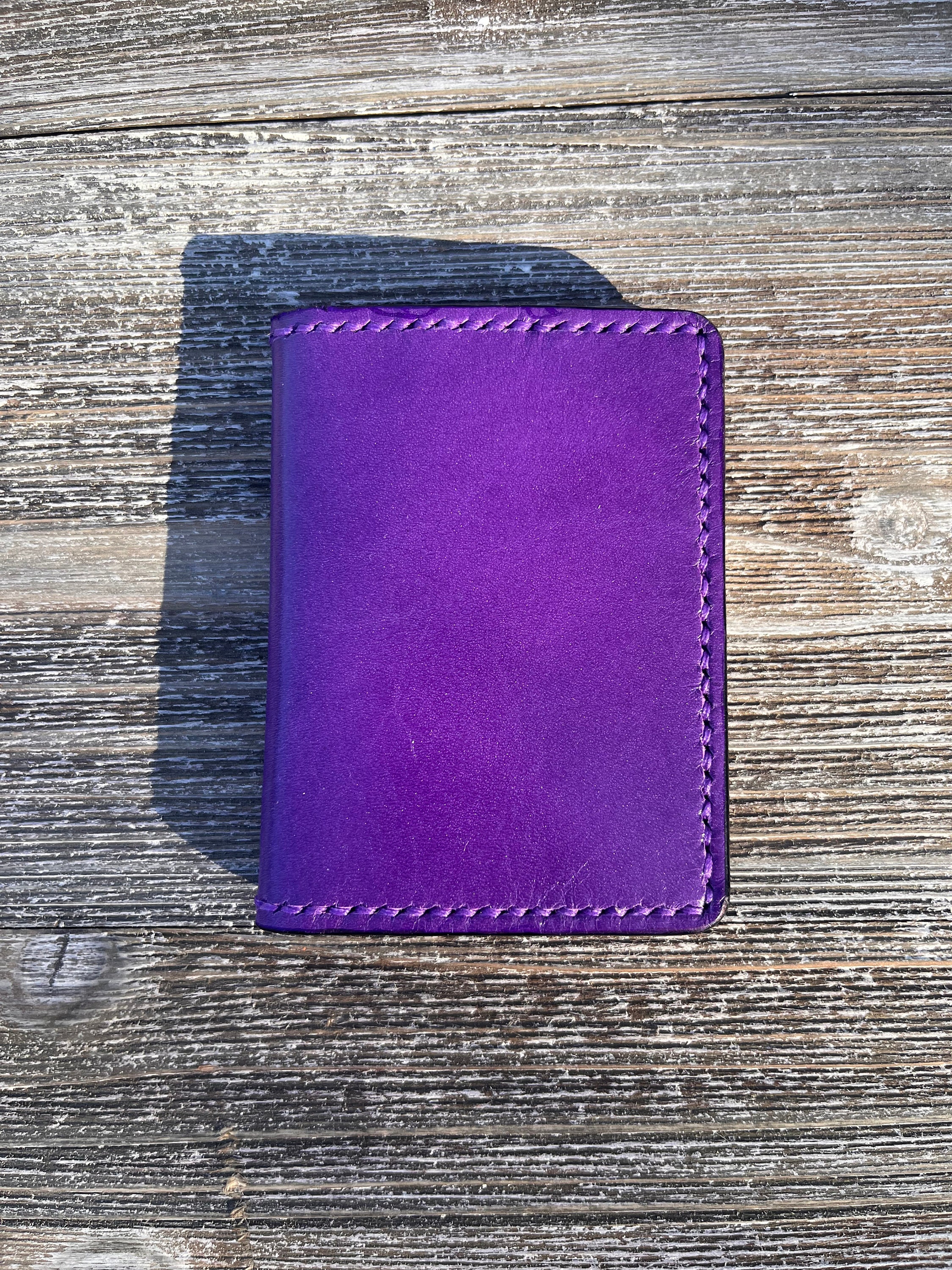 Purple Leather Card Wallet for Women, Small Personalized Credit