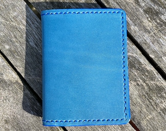 Blue Italian Leather 4 Pocket Minimalist Wallet Blue Stitching Handmade in USA Gift Idea