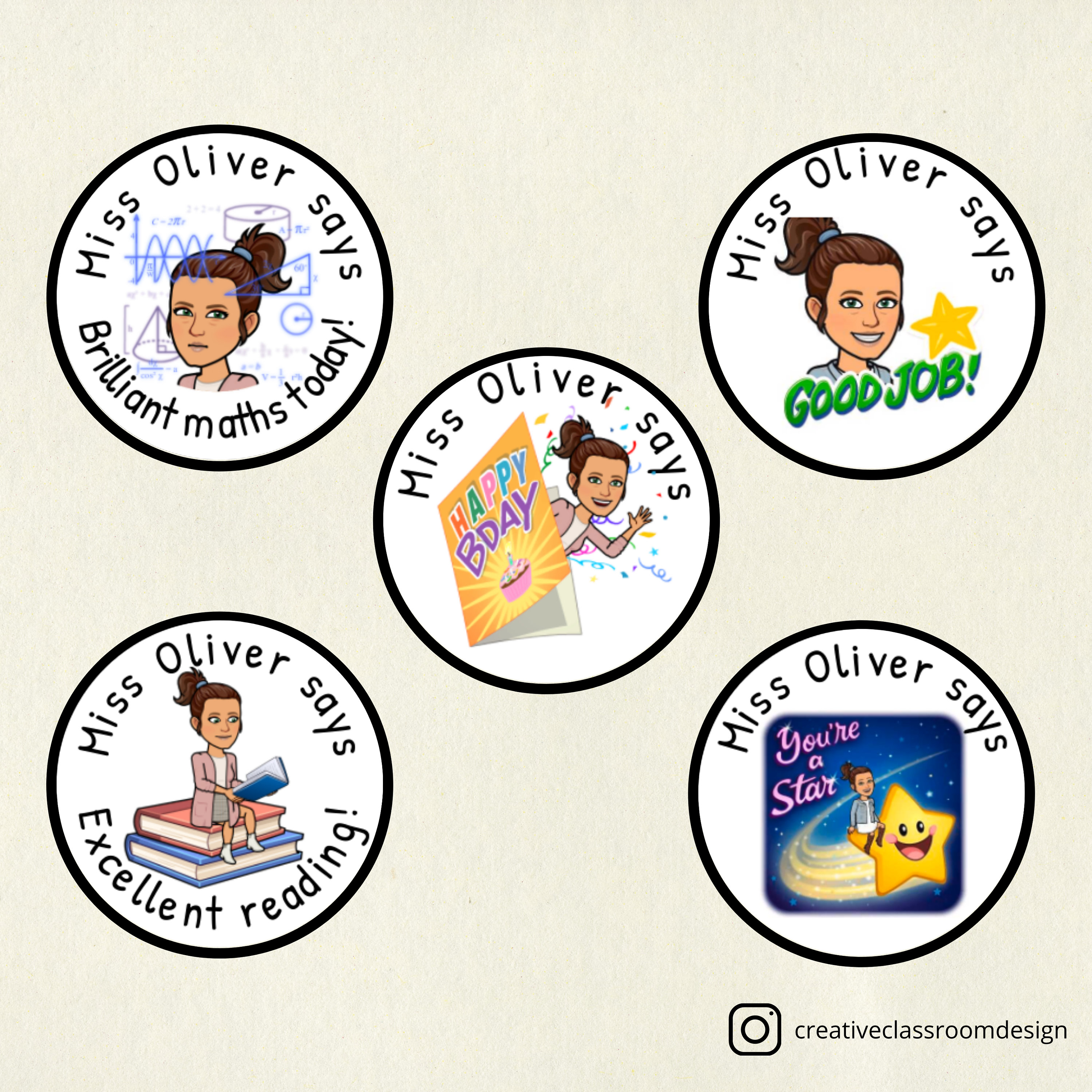 Bitmoji Personliased Teacher Stickers Scented Reward Stickers