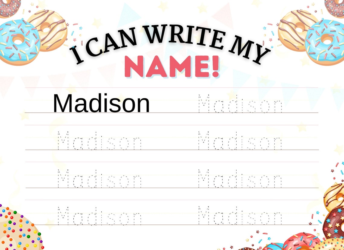 Madison Printable Donut Name Tracing Practice Sheet / Kids | Etsy