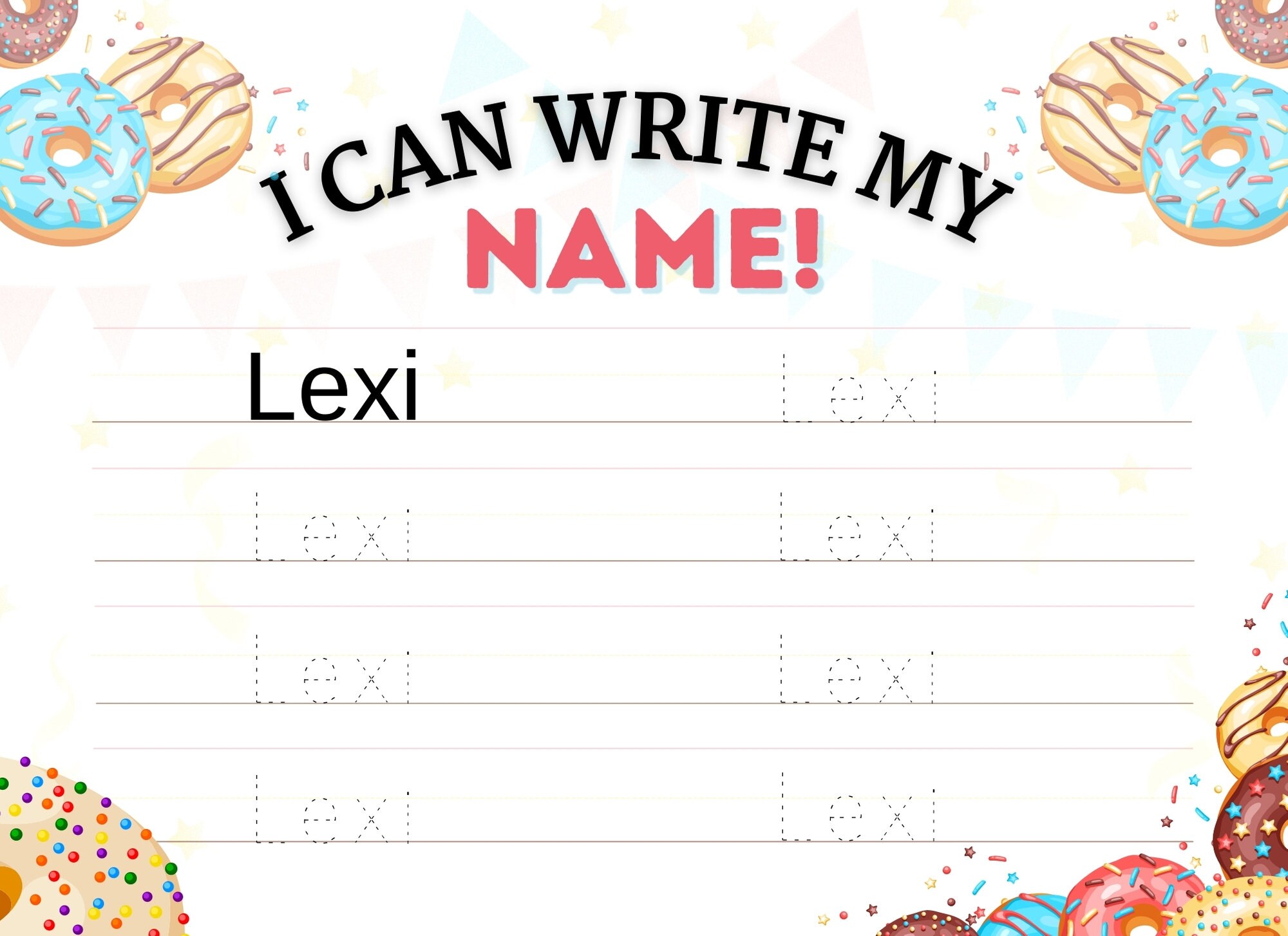 Lexi Printable Donut Name Tracing Practice Sheet / Kids | Etsy