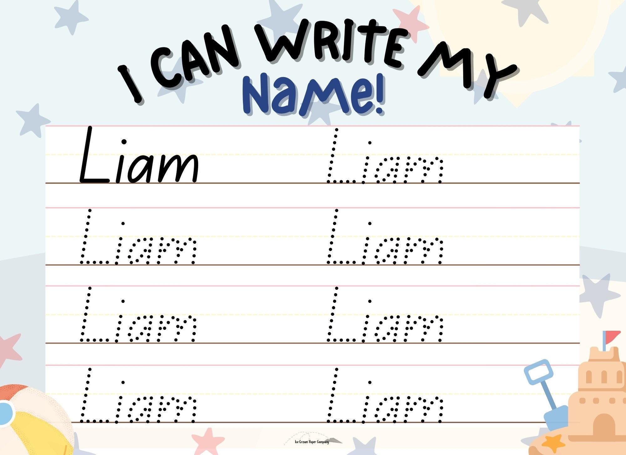 Liam Traceable Name Printable Includes All 9 Styles: Beach | Etsy