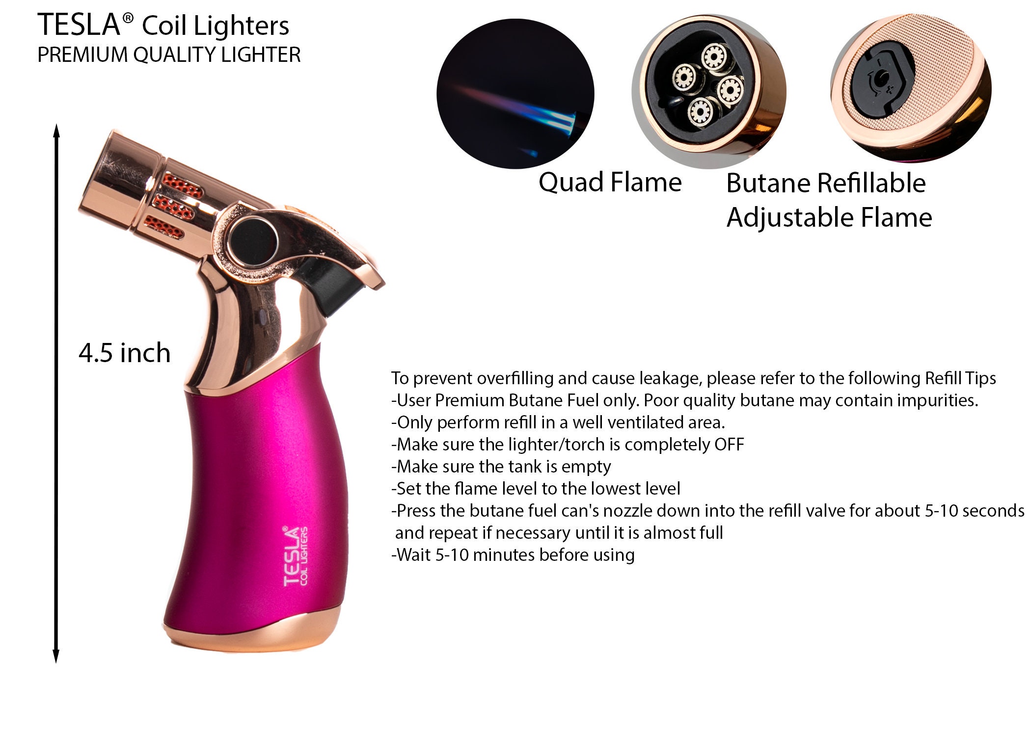 Tesla® Coil Lighters Quad Flame Torch Lighter -  Denmark