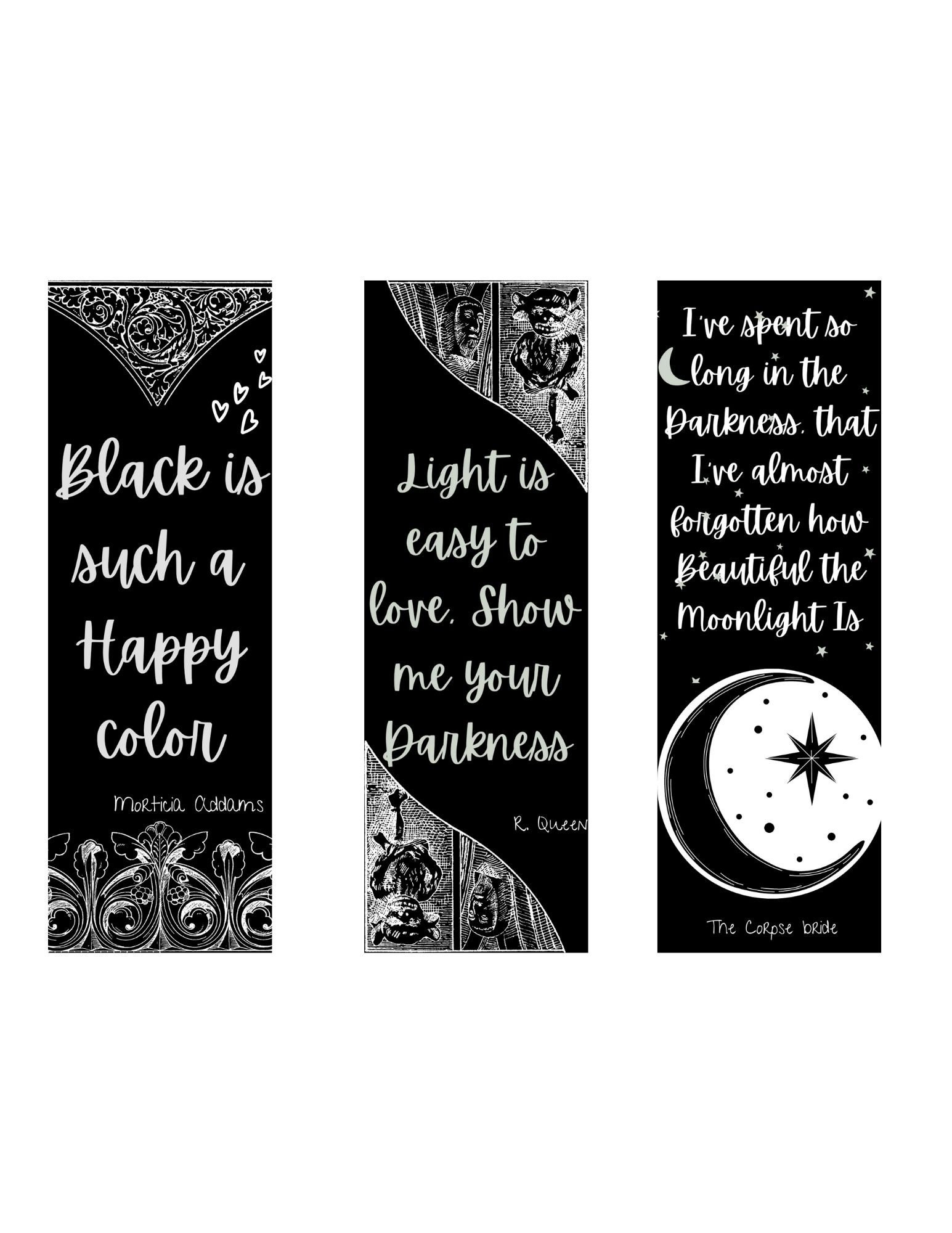 gothic book lover printable digital book mark black and white etsy