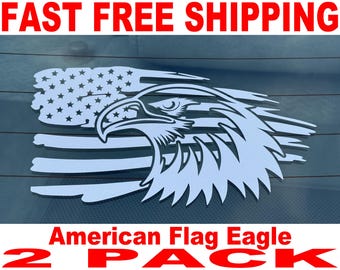 USA Eagle Flag Decal - 2 Pack - High Quality and FAST FREE Shipping