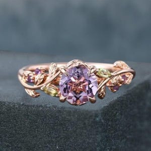 Unique Amethyst engagement ring Vintage Leaf ring Rose gold ring Marquise Peridot ring Antique wedding ring Bridal Promise Anniversary ring