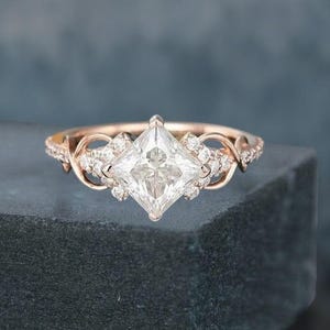 Princess Cut Moissanite Engagement Ring Unique Rose Gold Engagement Ring Dainty Diamond Bridal Ring Twist Ring Promise Ring Anniversary Gift