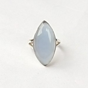 Chalcedony Ring Sterling Silver Ring Chalcedony Silver Ring Statement Ring Handmade Ring Wedding Ring 10X18mm Gemstone Gift For Her